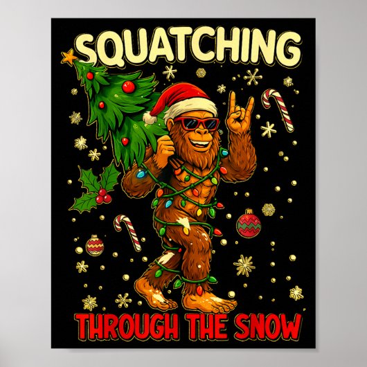 Squatching Through The Snow Funny Bigfoot Xmas Lig ポスター (正面)