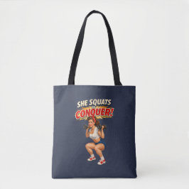 Squats Conquer Funny Retro Pin-Up Motivational Gym トートバッグ