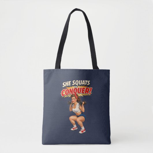 Squats Conquer Funny Retro Pin-Up Motivational Gym トートバッグ (正面)