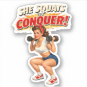 Squats To Conquer -Funny Retro Fitness Pin-Up- Gym シール (正面)