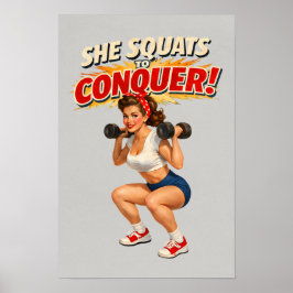 Squats To Conquer -Funny Retro Fitness Pin-Up- Gym ポスター