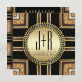 Squaz ArtDeco ブラックゴールドカクテルパーティーの招待状 招待状 (正面/裏面)