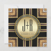 Squaz ArtDeco ブラックゴールドカクテルパーティーの招待状 招待状 (正面)