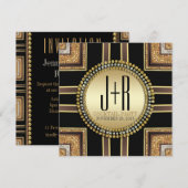 Squaz ArtDeco ブラックゴールドカクテルパーティー招待状 招待状 (正面/裏面)