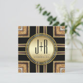 Squaz ArtDeco ブラックゴールド カクテルパーティー招待状 招待状 (スタンド正面)