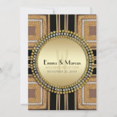 Squazi Art Deco Gold Black Wedding Reception 招待状 (正面)