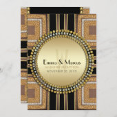 Squazi Art Deco Gold Black Wedding Reception 招待状 (正面/裏面)