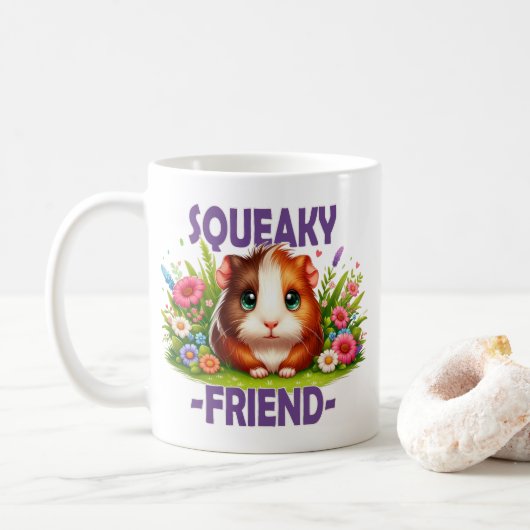Squeaky Friend pun。かわいいベビーモルモット漫画 コーヒーマグカップ (ドーナツ)