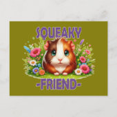 Squeaky Friend pun。かわいいベビーモルモット漫画 ポストカード (正面)
