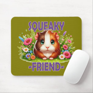 Squeaky Friend pun。かわいいベビーモルモット漫画 マウスパッド