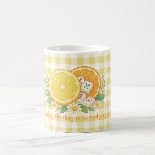 Squeeze the Day Citrus Gingham 麻雀 コーヒーマグカップ (中央)