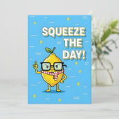 Squeeze the Day funny lemon pun gift サンキューカード (スタンド正面)
