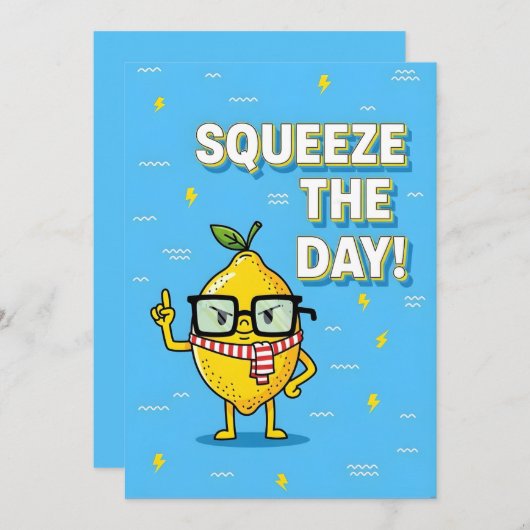 Squeeze the Day funny lemon pun gift サンキューカード (正面/裏面)