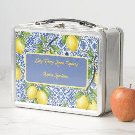 "Squeeze The Day" Sicilian Lemon, Blue Maiolica  メタルランチボックス