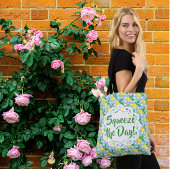 Squeeze The Day Yellow Lemons Blue White Check トートバッグ