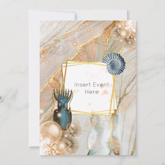 Squid大理石金ゴールドの幾何学的枠組み 招待状 (正面)