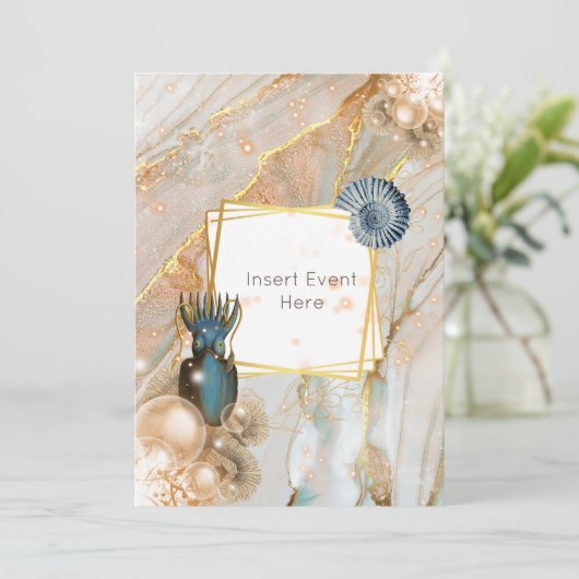 Squid大理石金ゴールドの幾何学的枠組み 招待状 (スタンド正面)