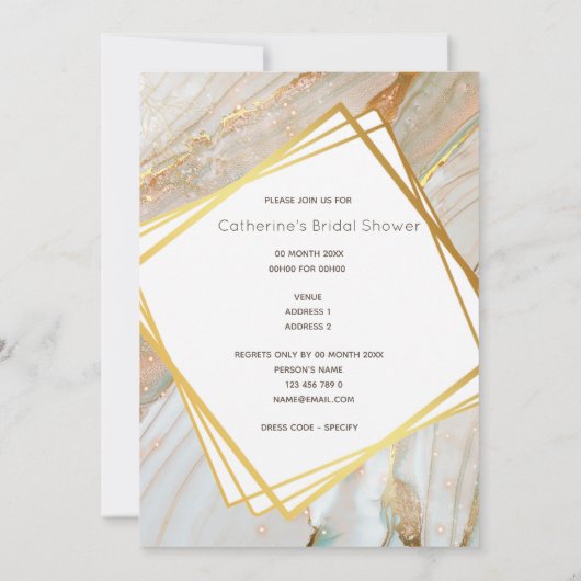 Squid大理石金ゴールドの幾何学的枠組み 招待状 (裏面)