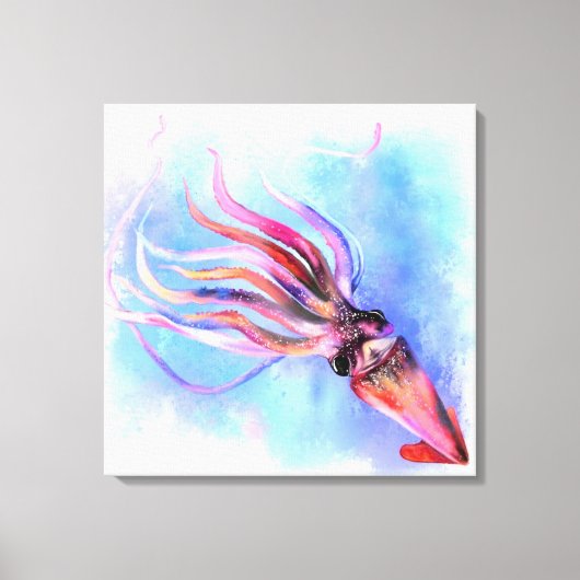 Squid カラフル Swimming Canvas Print - 絵画's キャンバスプリント (正面)