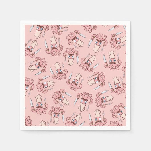 Squid Chef漫画パターン スタンダードカクテルナプキン (正面)