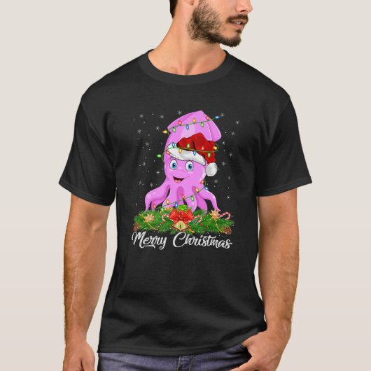 Squid Fish Lover Matching Santa Hat Squid Christma Tシャツ (正面)