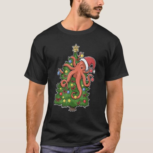 Squid santa ornaments Graphic Octopus christmas tr Tシャツ (正面)