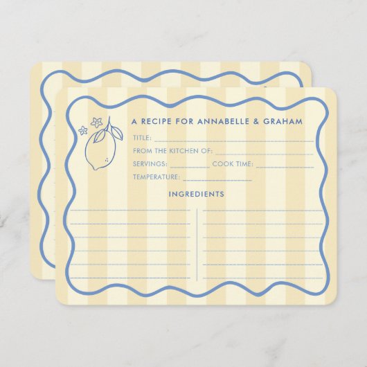 Squiggle Border Lemons Bridal Shower Recipe Card 招待状 (正面/裏面)