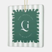 Squiggle Frame & Stripes Monogram Christmas Photo セラミックオーナメント (左)