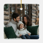 Squiggle Frame & Stripes Monogram Christmas Photo セラミックオーナメント (裏面)