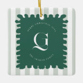 Squiggle Frame & Stripes Monogram Christmas Photo セラミックオーナメント (正面)