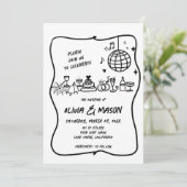 Squiggle Hand モダン Drawnファンキーユニーク結婚's 招待状 (スタンド正面)