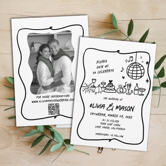 Squiggle Hand モダン Drawnファンキーユニーク結婚's 招待状