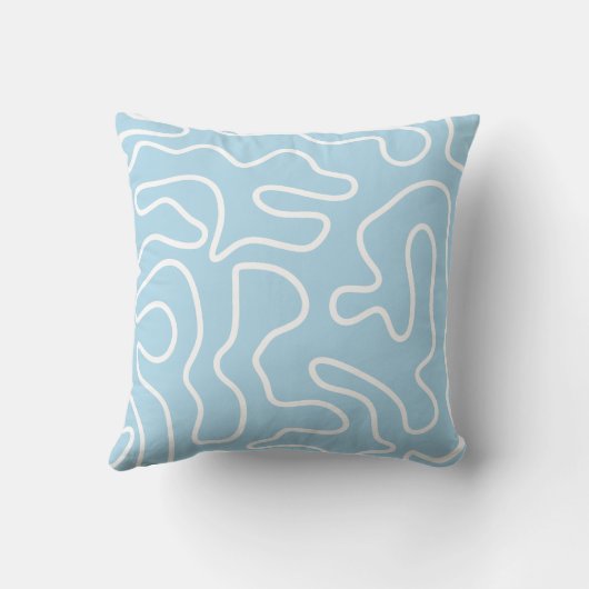 Squiggle Maze Abstract Pattern in Ice Blue クッション (裏面)