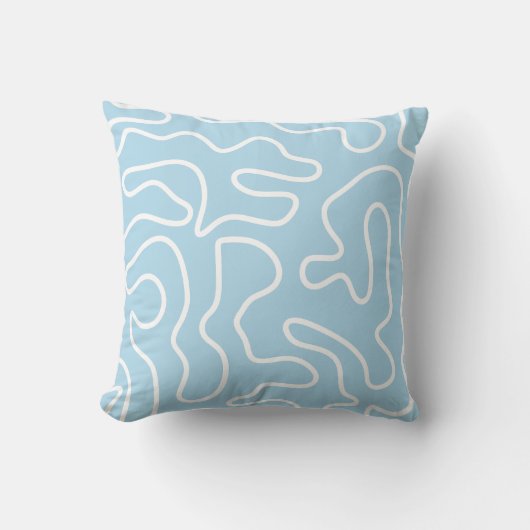 Squiggle Maze Abstract Pattern in Ice Blue クッション (正面)