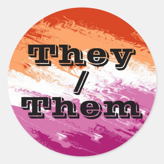 Squigglyカスタマイズ可能な代名詞レズビアンプライドフラグ ラウンドシール (正面)