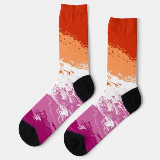 Squiggly Groovyトリップ(幻覚体験)のような抽象芸術レズビアンプライド国旗 ソックス (左)