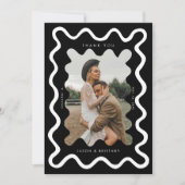 Squiggly Hand Drawn Line Black結婚's Photo サンキューカード (正面)
