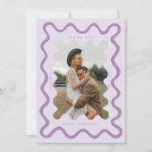 Squiggly Hand Drawn Line Purpleの結婚写真 サンキューカード (正面)