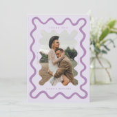 Squiggly Hand Drawn Line Purpleの結婚写真 サンキューカード (スタンド正面)