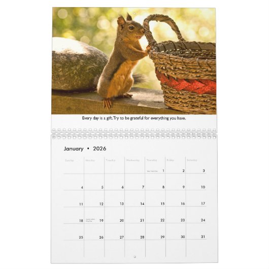 Squiggy the Squirrel Inspirational Wall Calendar カレンダー (1月 2026)