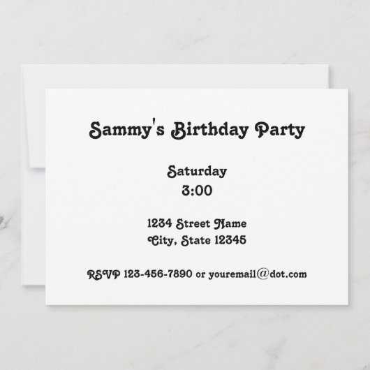 Squirrelギターバースデーパーティーへの招待 招待状 (裏面)