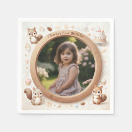 Squirrelフォトフレーム子供への誕生日パーティー スタンダードカクテルナプキン