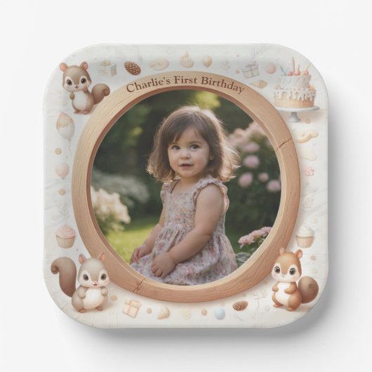 Squirrelフォトフレーム子供への誕生日パーティー ペーパープレート (正面)