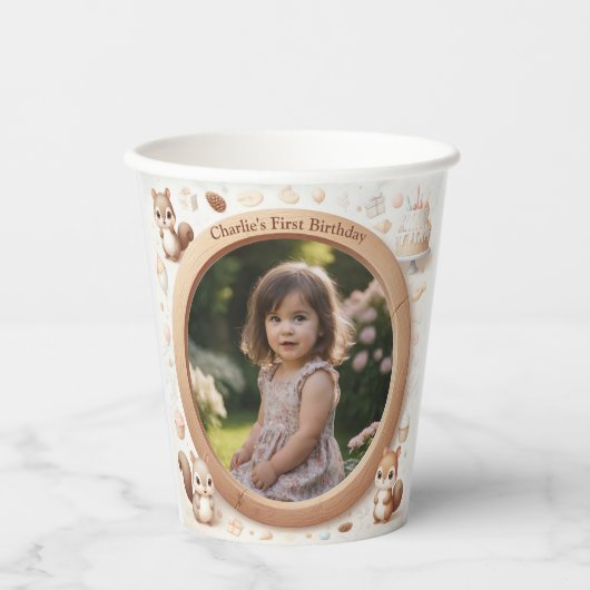 Squirrelフォトフレーム子供への誕生日パーティー 紙コップ (正面)