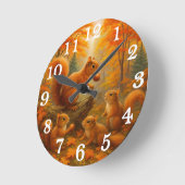 Squirrel And Child Rustic Autumn Forest Clock ラウンド壁時計 (傾斜)