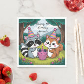 Squirrel and Raccoon cute Birthday スタンダードランチョンナプキン (インサイチュ)