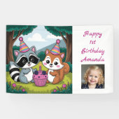 Squirrel and Raccoon cute Birthday Personalized 横断幕 (横)