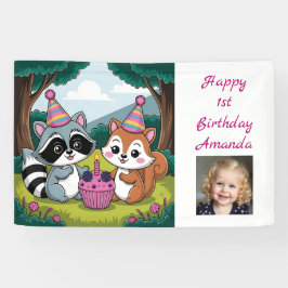 Squirrel and Raccoon cute Birthday Personalized 横断幕