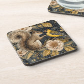 Squirrel and Yellow Canary with Flowers Pattern コースター (左側)