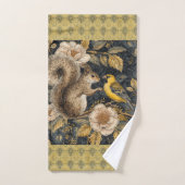 Squirrel and Yellow Canary with Flowers Pattern バスタオルセット (ハンドタオル)